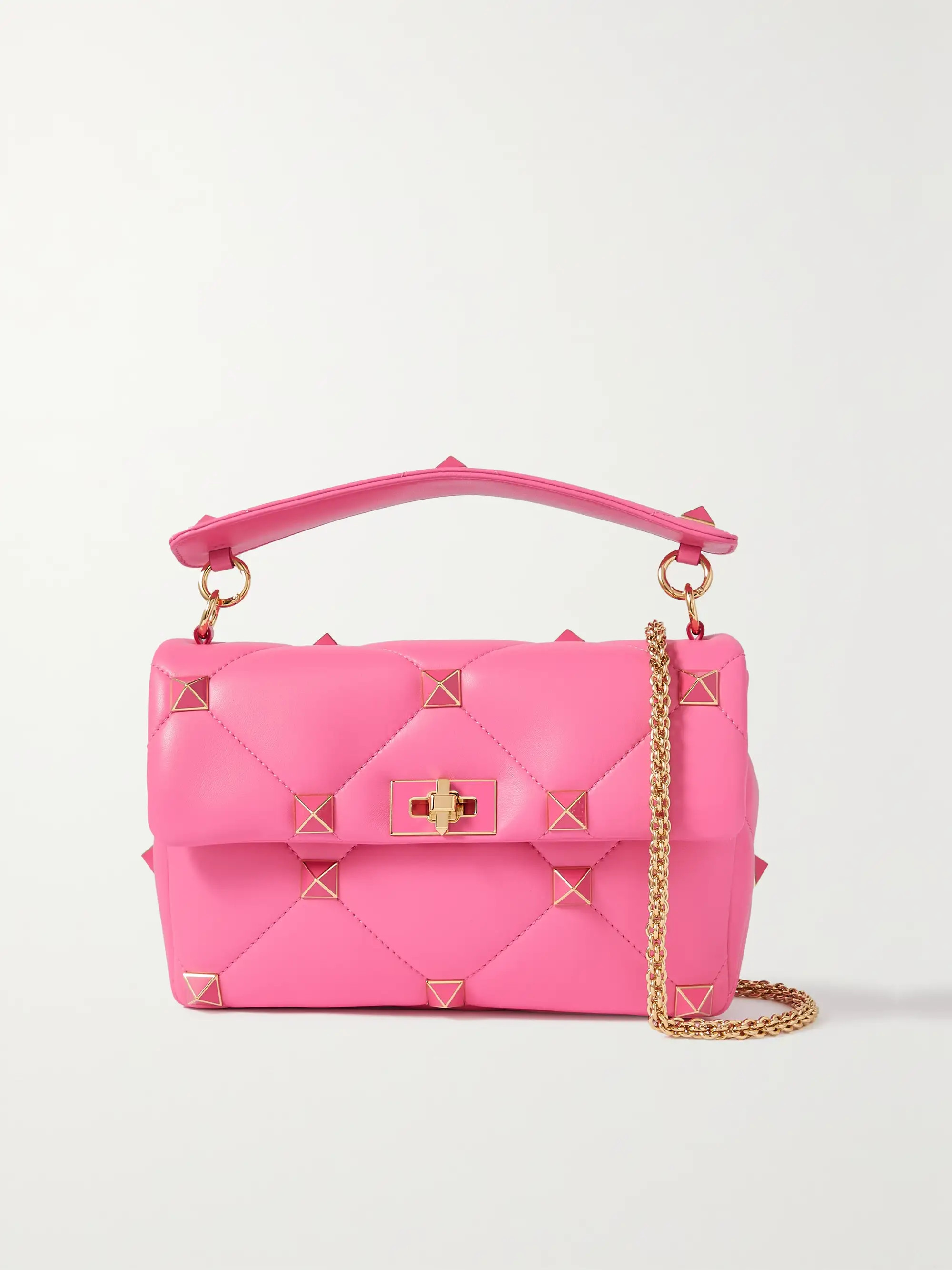 Pink Valentino Garavani Roman Stud large quilted leather shoulder bag | VALENTINO | NET-A-PORTER | NET-A-PORTER (US)