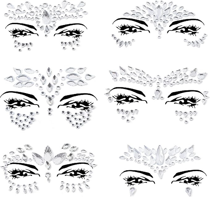 6 PCS Face Gems Adhesive Glitter Jewel Tattoo Sticker Festival Gems Rave Party Body Make Up Z6ZAK... | Amazon (UK)