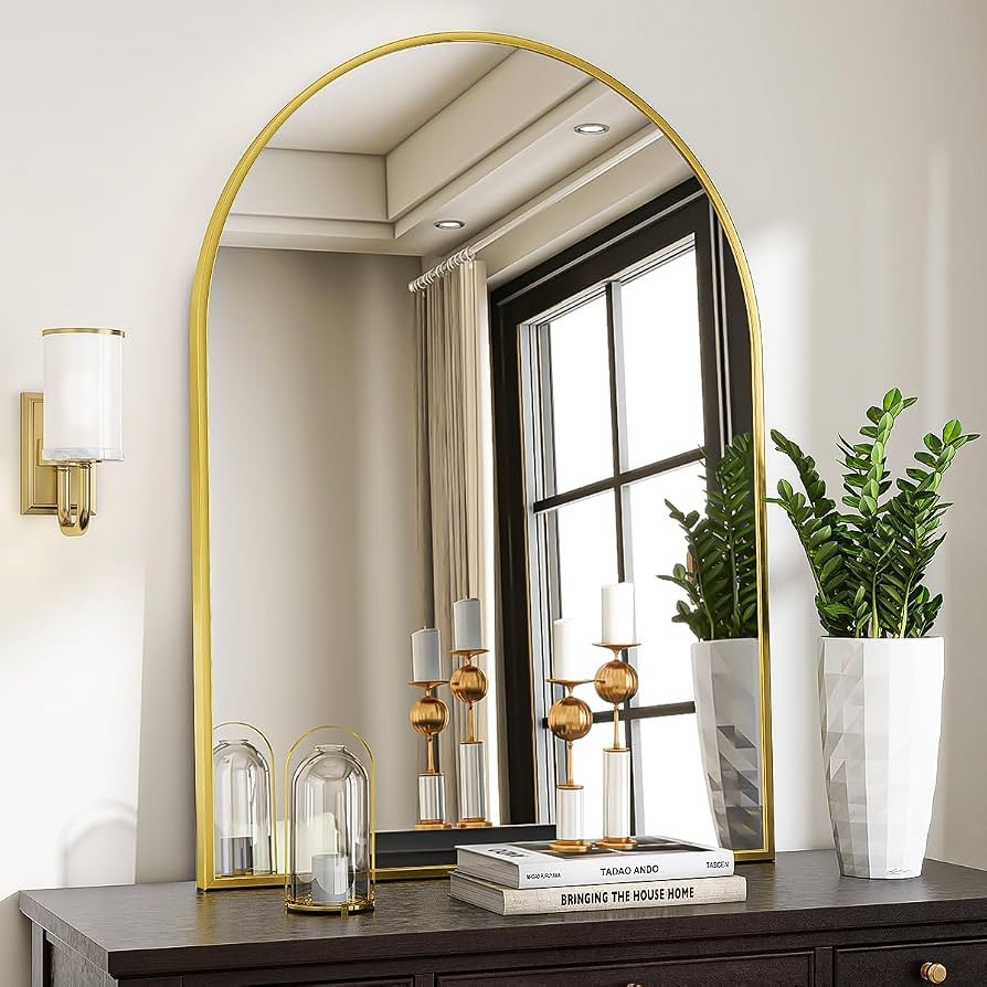 Arched Wall Mirror, 30 x 38 inch Arch Bathroom Mirror Gold | Amazon (US)