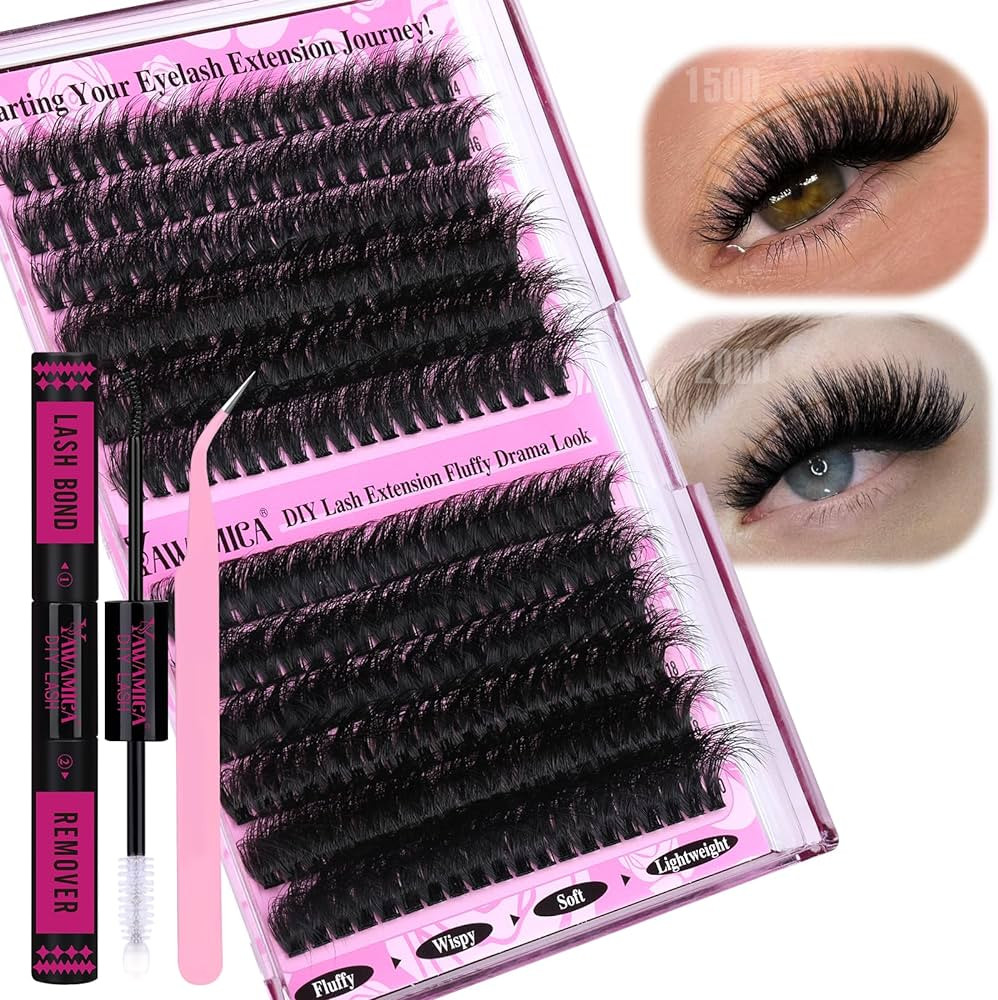 Yawamica Fluffy Lash Clusters Kit 150D+200D Thick Volume Lash Extension Kit 14-20mm Wispy Eyelash... | Amazon (US)