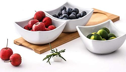 HengTianCheng Clean White Ceramic Bowl, Bamboo Wood Tray，Fruits，Condiments，Appetizer Tray a... | Amazon (US)