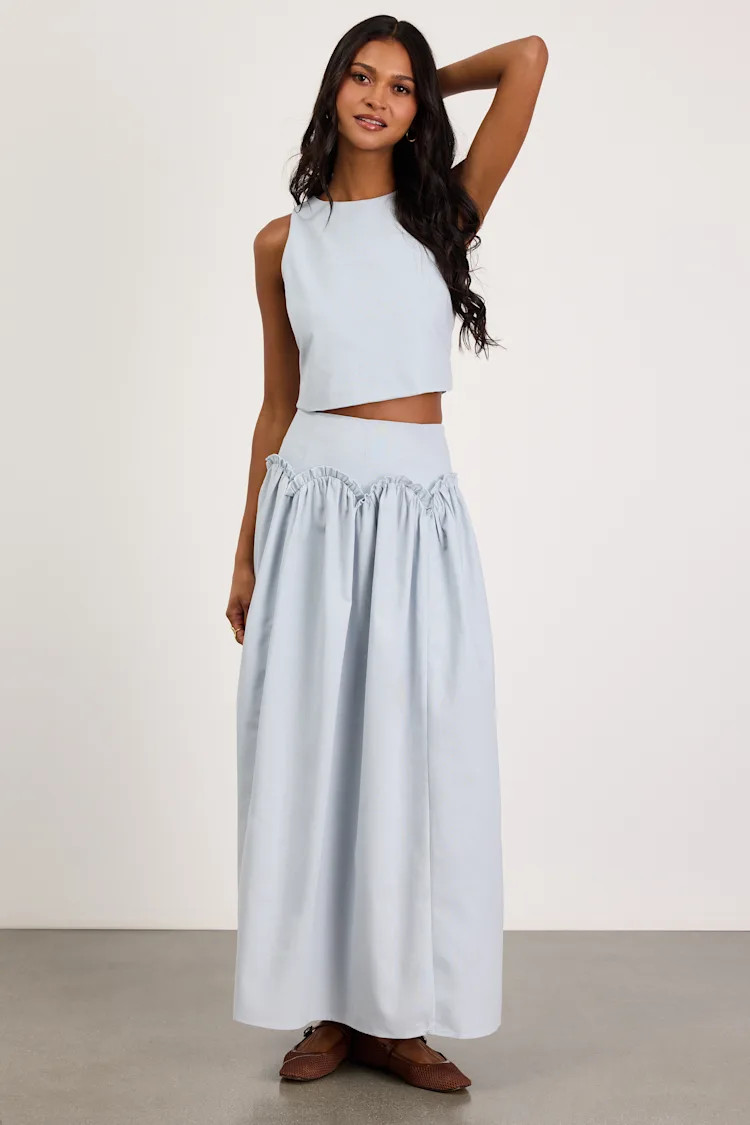 Cindy Light Blue Linen Two-Piece Maxi Dress | Lulus