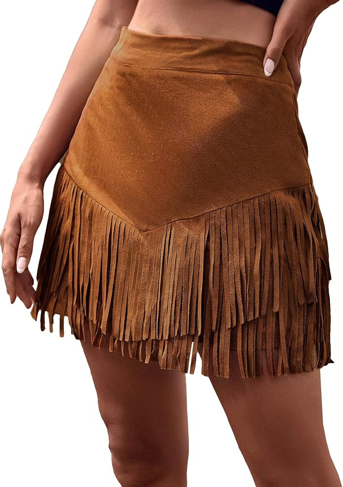 WDIRARA Women's High Waist Fringe Trim A Line Skirt Party Club Skirts | Amazon (US)