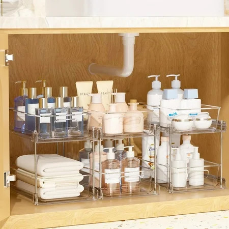 Vtopmart 3 Pack Bathroom Plastic Storage Organizer, 2 Tier Clear Under Sink Organizers Vanity Countertop Storage Container | Walmart (US)