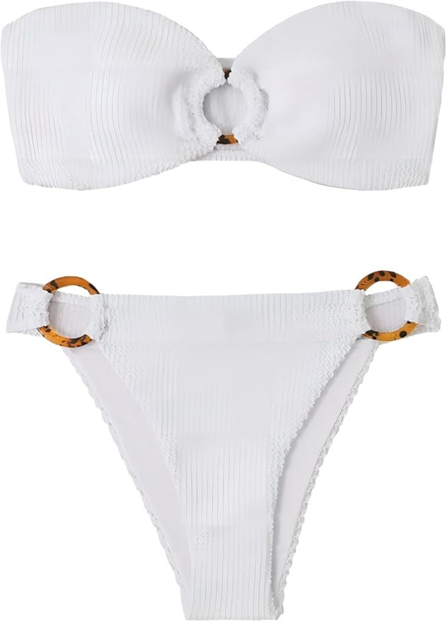 GORGLITTER Women's Bandeau Swimsuit Strapless Ring High Waisted Bikini Sets | Amazon (US)