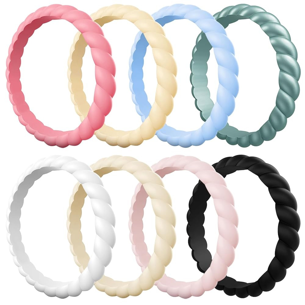 Egnaro Silicone Wedding Ring for Women,Thin and Stackble Braided Rubber Wedding Bands,No-Toxic,Sk... | Amazon (US)