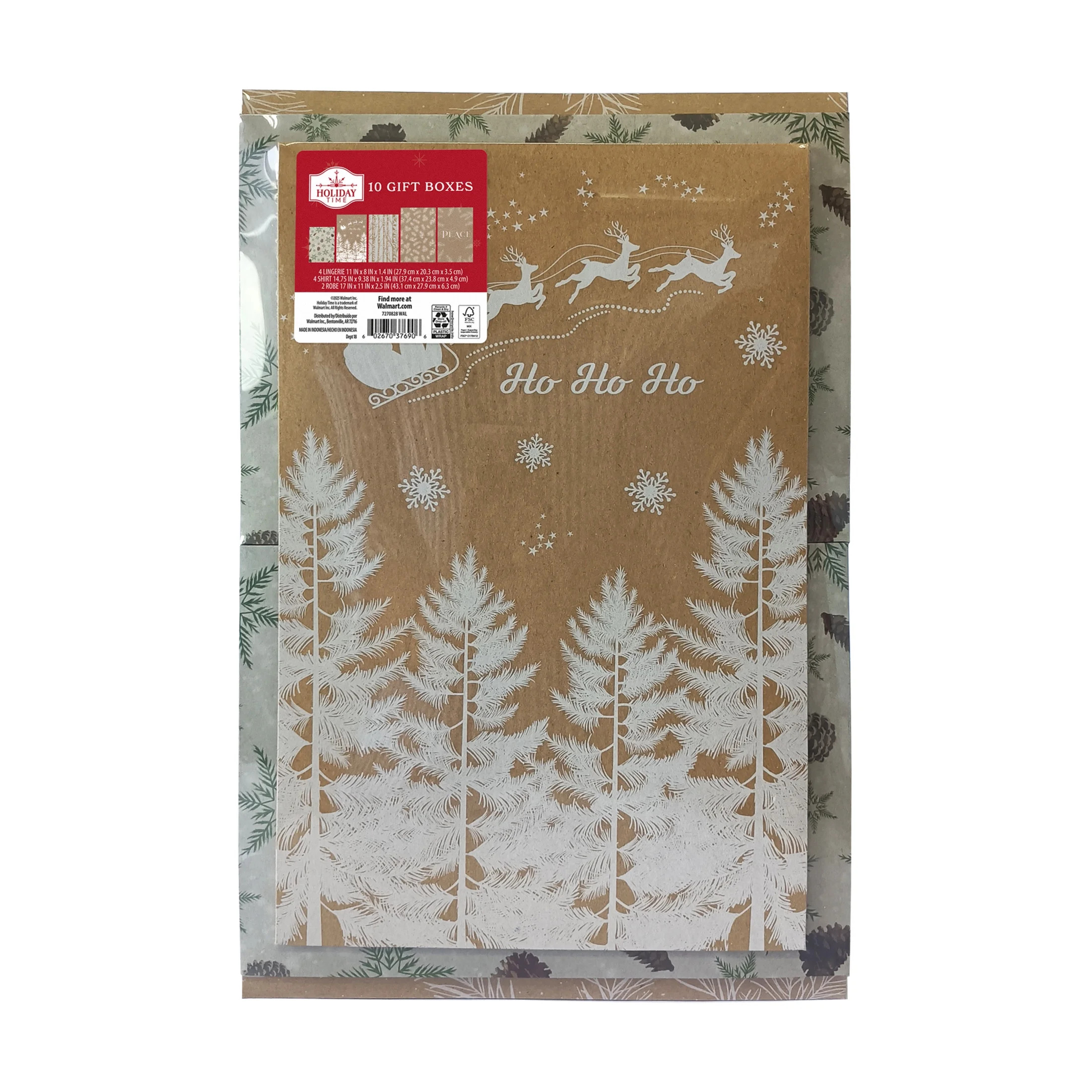 Christmas Kraft Ho Ho Ho Gift Boxes, Brown, 3 Sizes, 10 Count, by Holiday Time | Walmart (US)