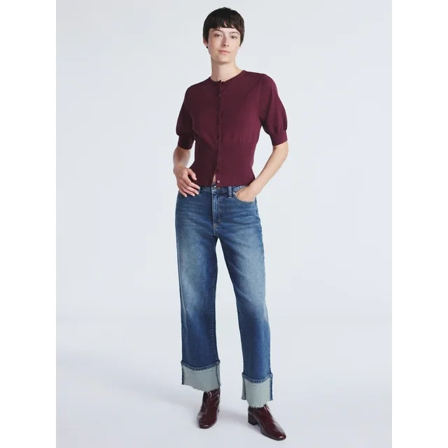 Scoop Women's Rib Cardigan Sweater with Short Sleeves, Lightweight, Sizes XS-XXL | Walmart (US)