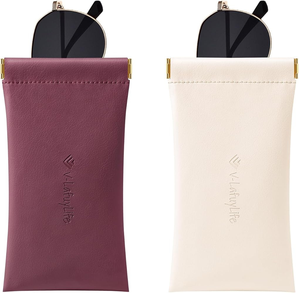 Glasses Case Soft 2 Pack - Portable Leather Squeeze Top Eyeglass Case,Soft Sunglasses Case. | Amazon (US)