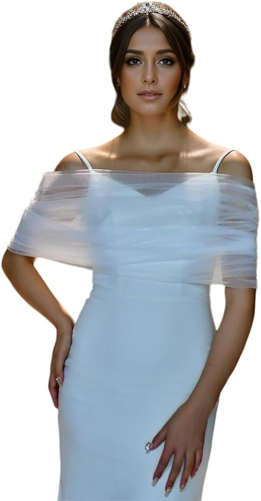 White Tulle Bridal Shawl, Fashionable Wedding Accessories, with Both Arms Covering The Party Cape | Amazon (US)