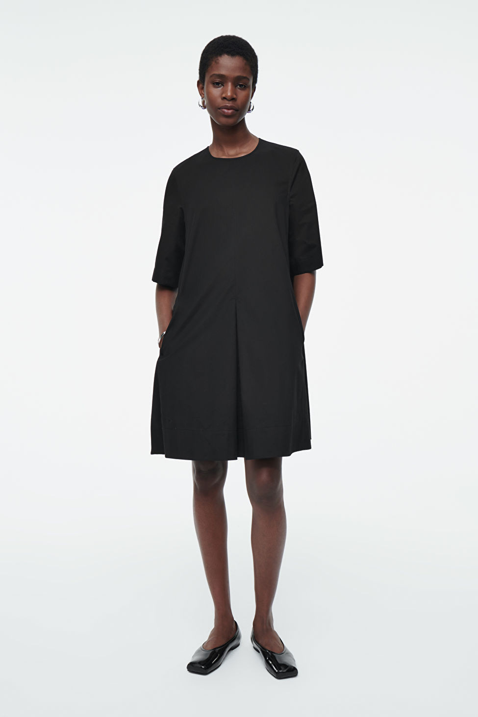 PLEATED COTTON MINI DRESS - BLACK - COS | COS UK