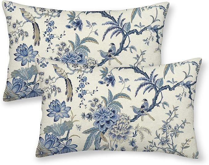 Spring Floral Birds Pillow Covers 12 x 20 Inch Set of 2 for Chinoiserie Flowers Decor Throw Pillo... | Amazon (US)