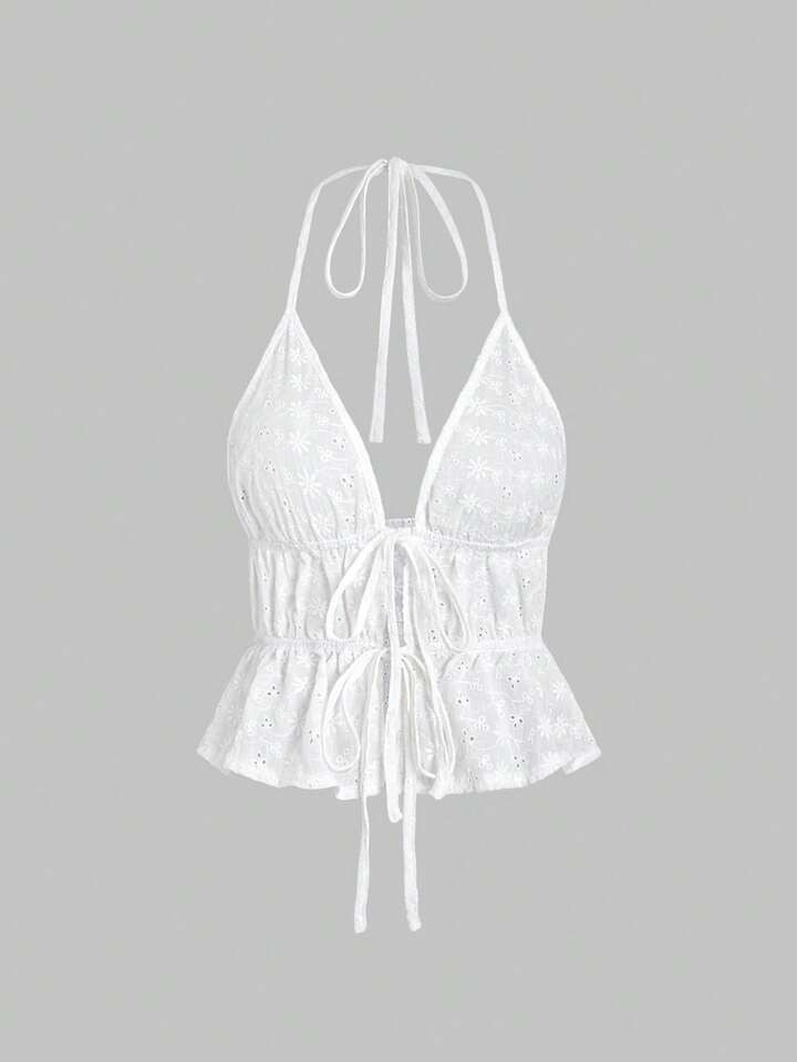 SHEIN MOD Women's Fashion Solid Color Mesh Hollow Out Halter Neck Tank Top | SHEIN