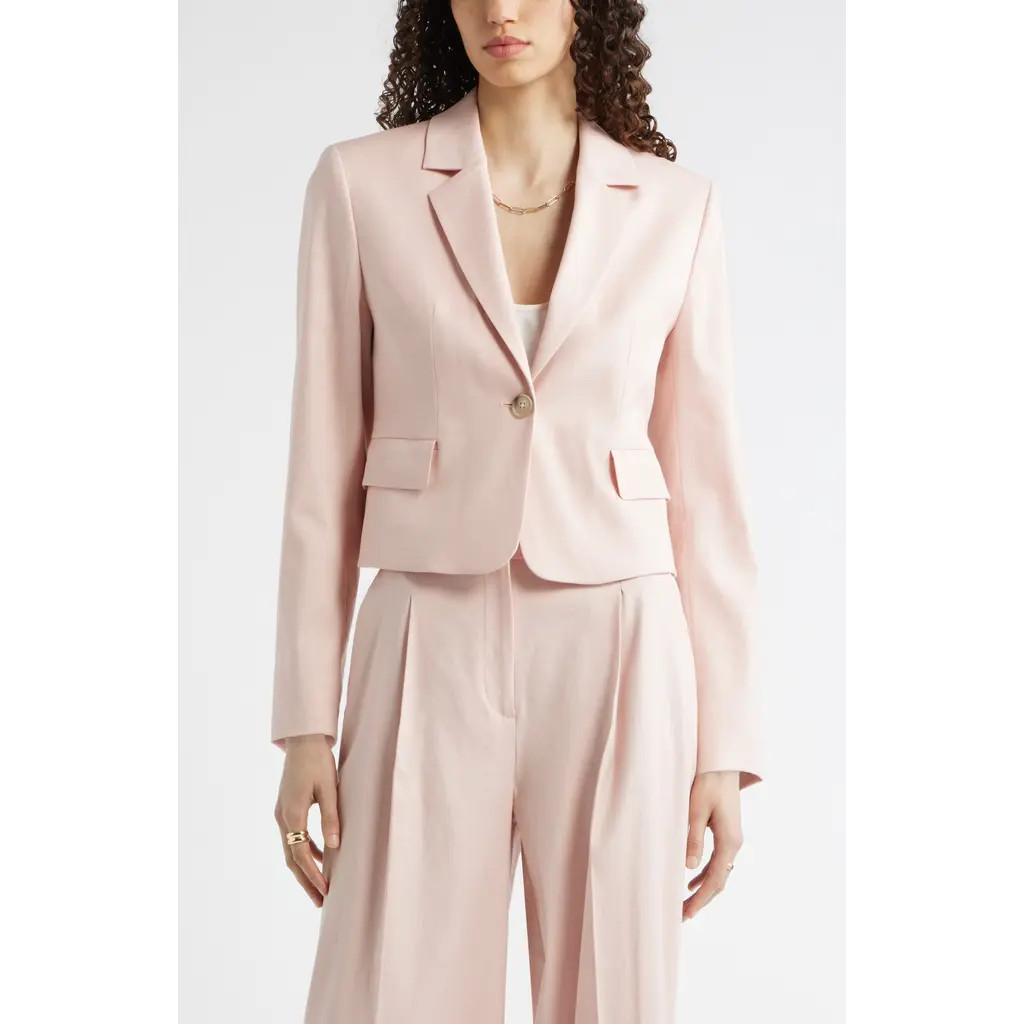 Nordstrom Crop One-Button Linen Blend Blazer in Pink Smoke at Nordstrom, Size Large | Nordstrom