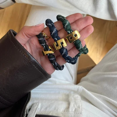 Knotty Varsity Number Custom Bracelet - Dark Green Single Digit | BaubleBar