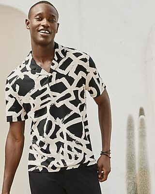 Abstract Print Camp Collar Jersey Polo | Express