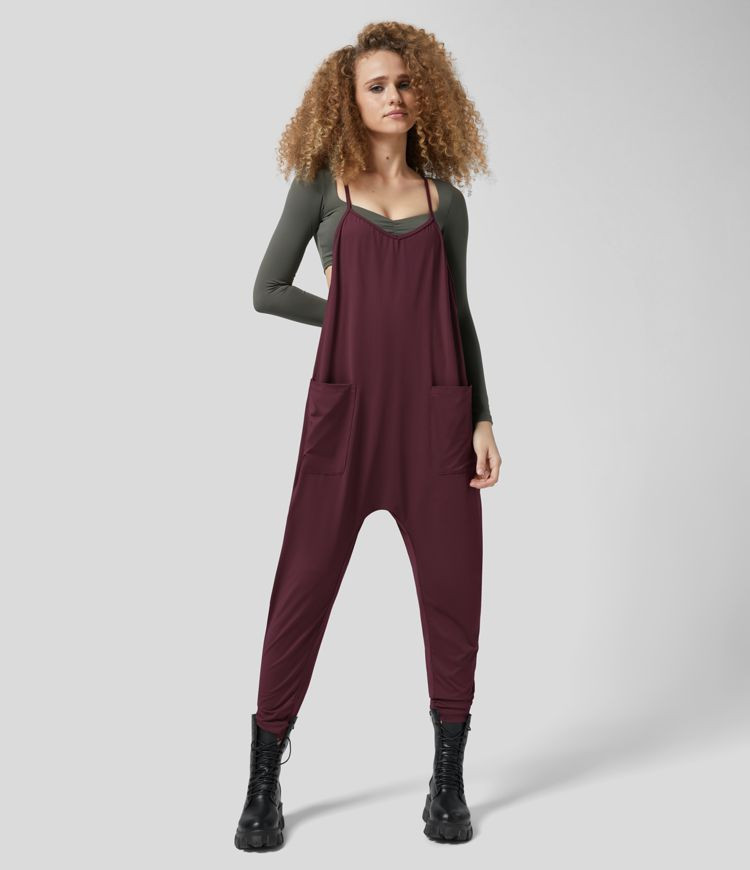 Backless Multiple Pockets Ankle Length Work Tapered Jumpsuit | HALARA