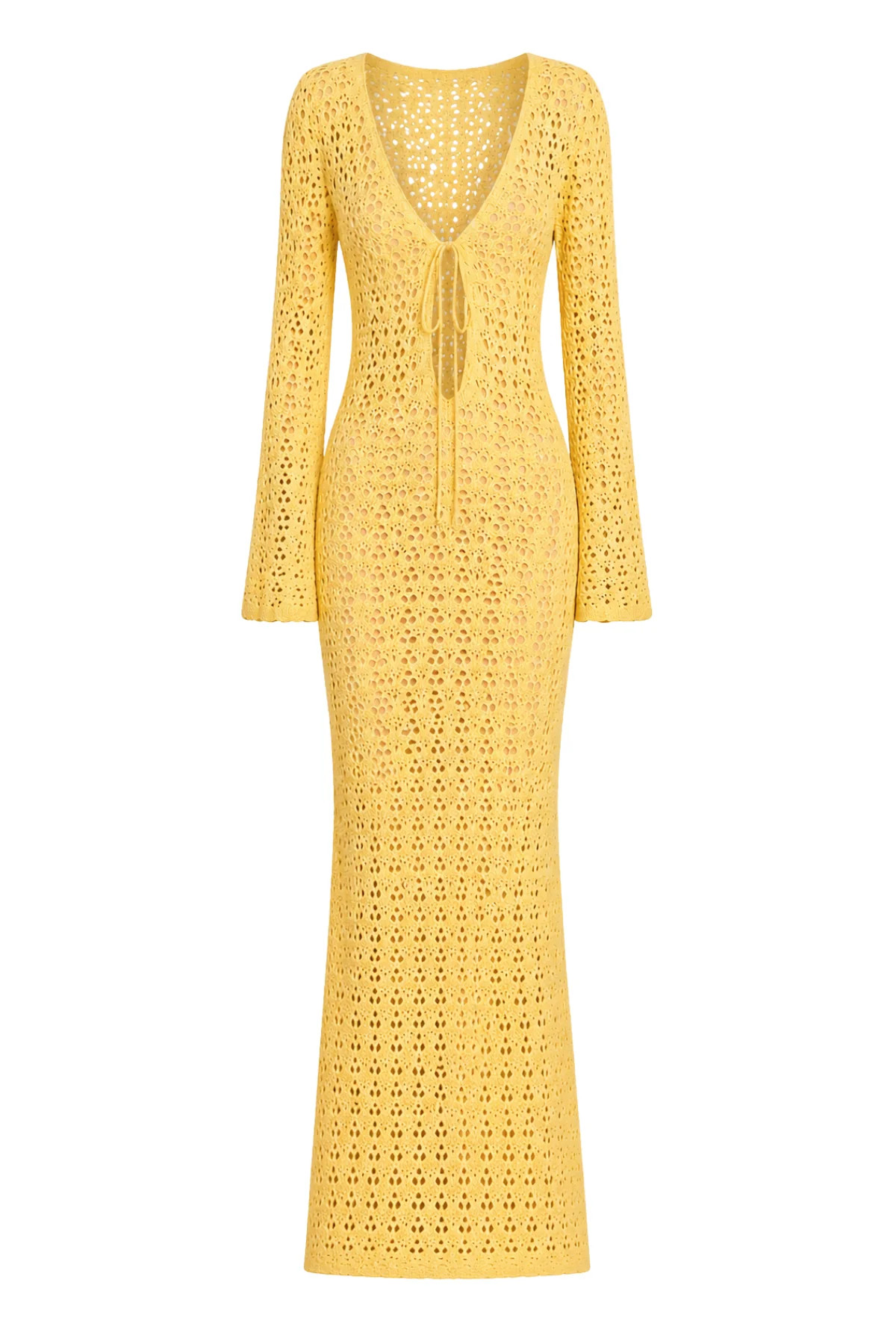 ADDISON Yellow Crochet Maxi Dress | Noughts and Kisses