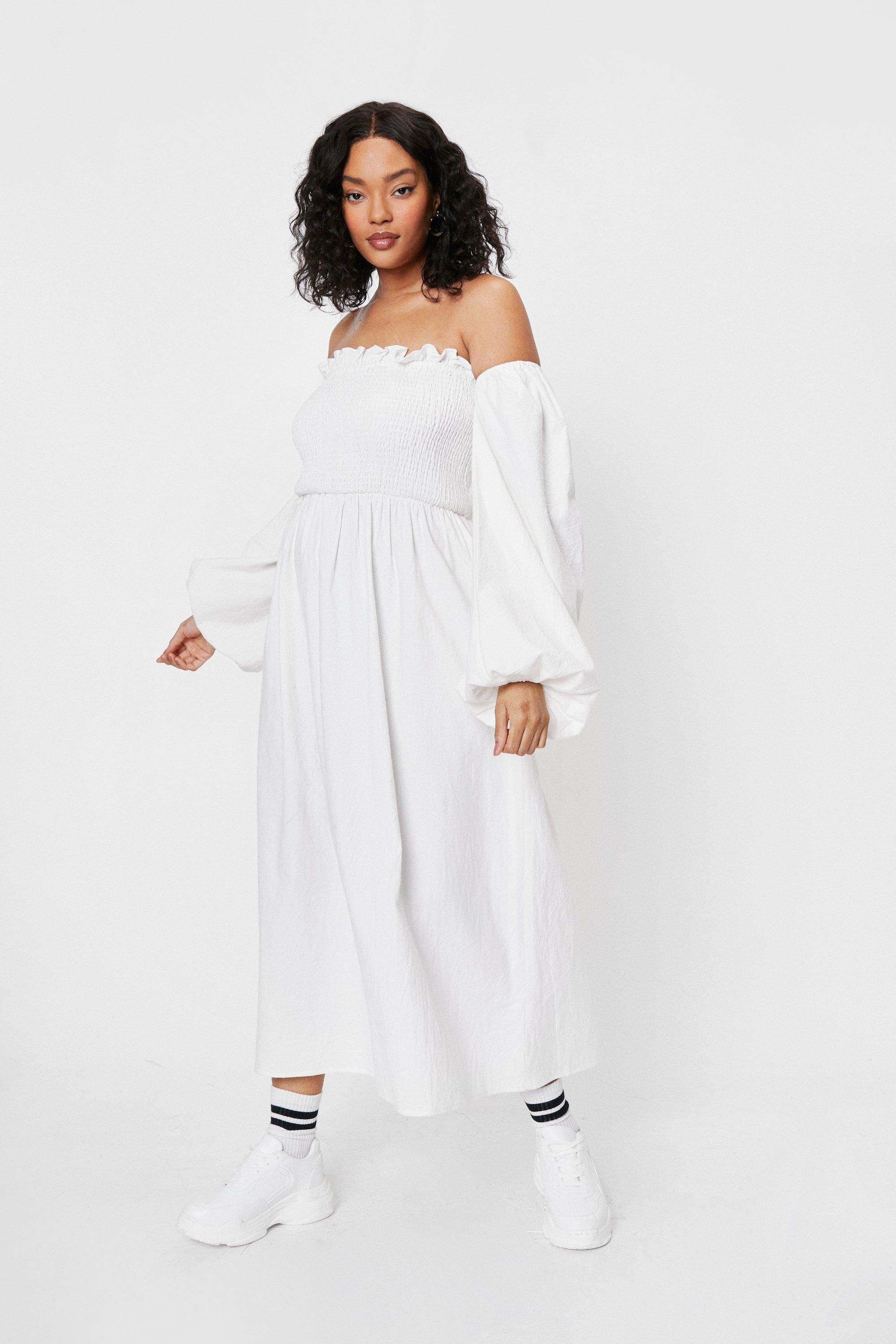 Plus Size Off the Shoulder Linen Look Midi Dress | NastyGal (UK, IE)