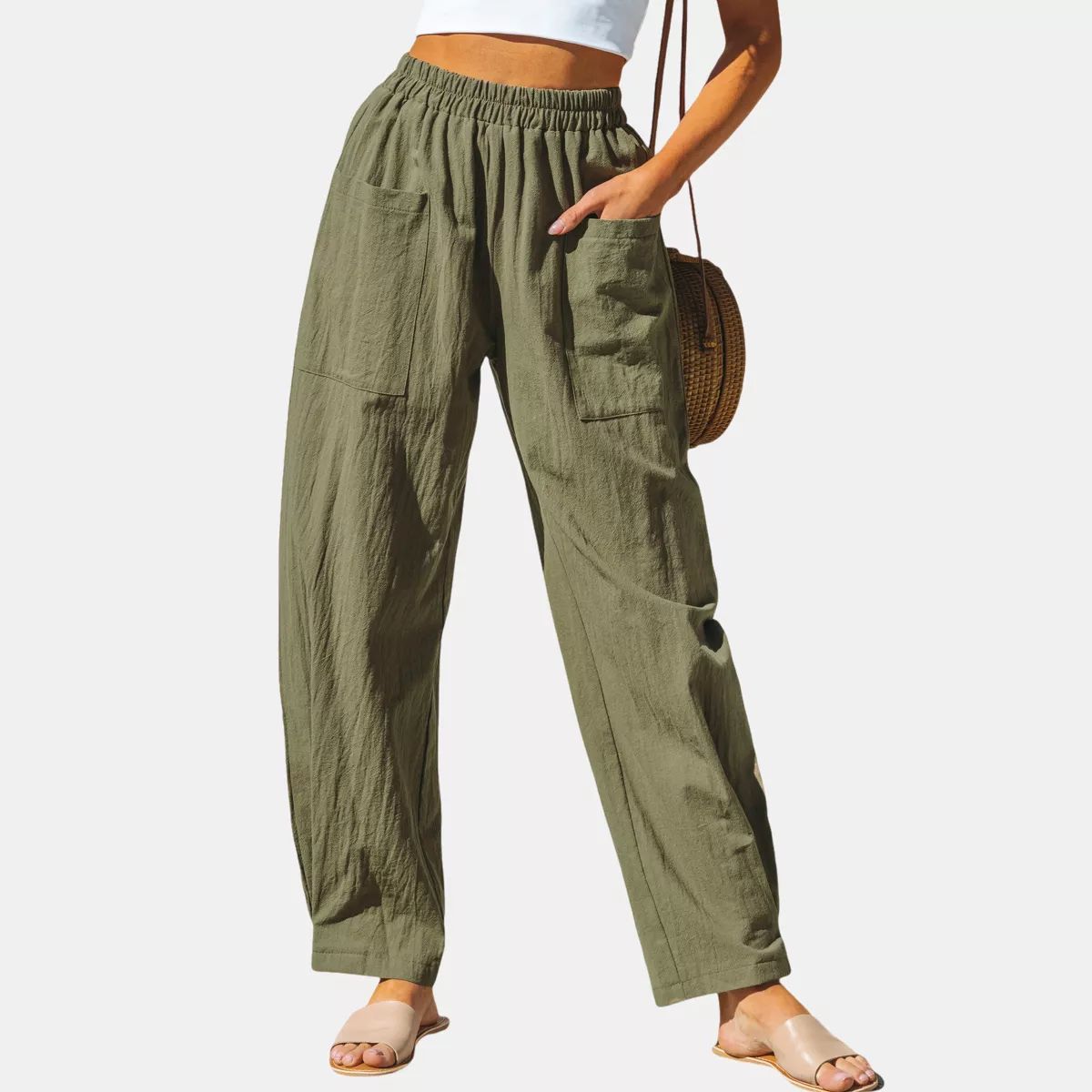 Women's Green Patch Pocket Tapered Leg Pants - Cupshe | Target