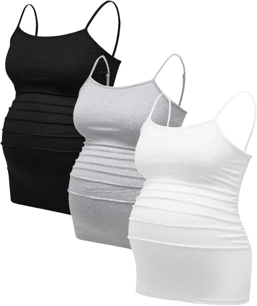 Women's 3 Pack Maternity Cami Top Casual Ruched Spaghetti Strap Pregnancy Camisole | Amazon (US)
