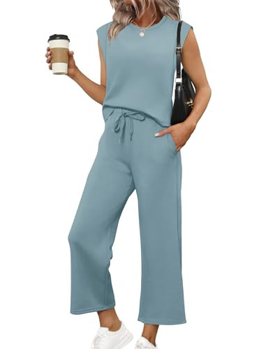 Sampeel Lounge Sets for Women Summer Two Piece Beach Vacation Outfits Wide Leg Crop Pants Sets Matching Sets Women Clothing 2XL | Amazon (US)