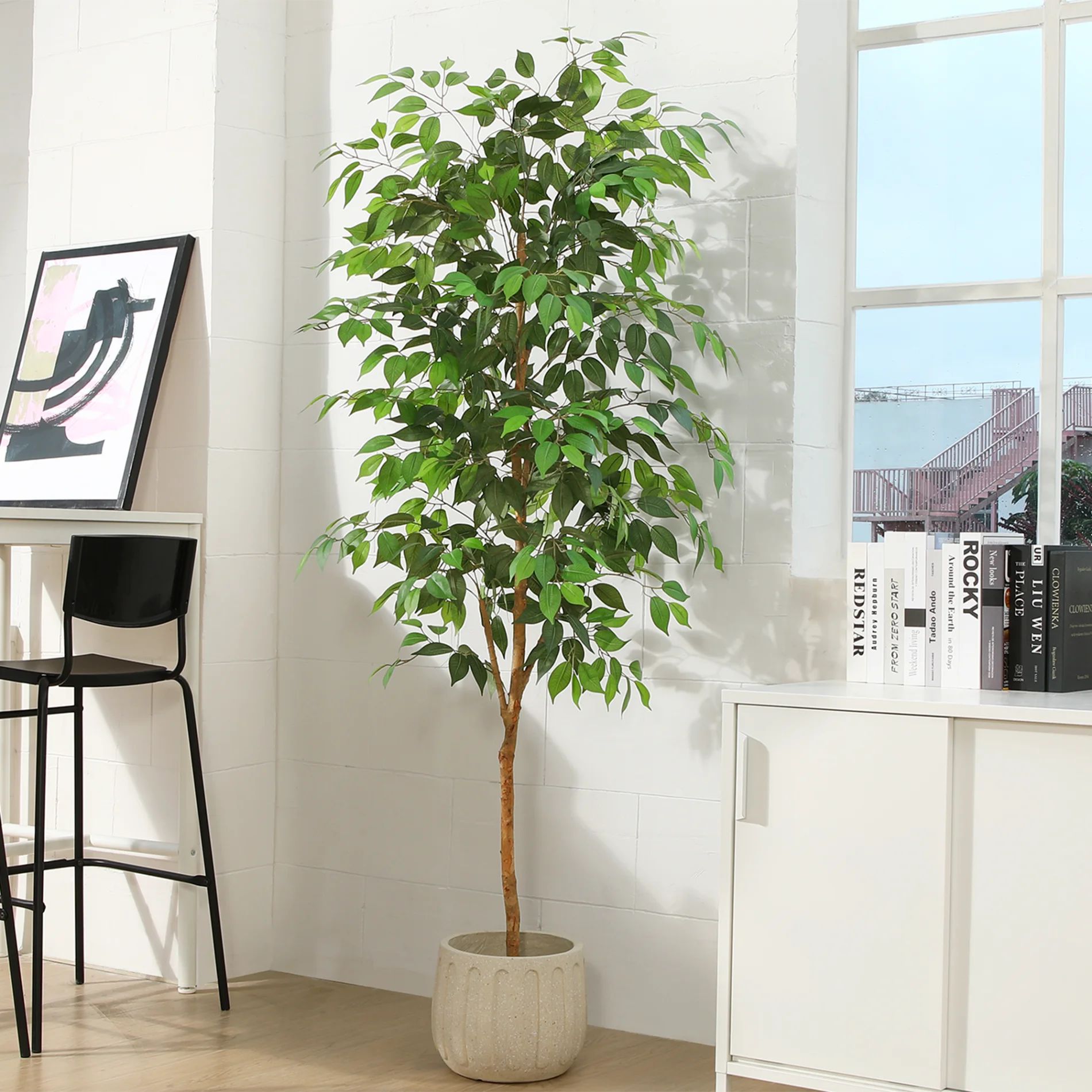 6FT Artificial Ficus Tree with Natural Wood Trunk and Lifelike Leaves, Silk Fake Potted Tree with... | Walmart (US)