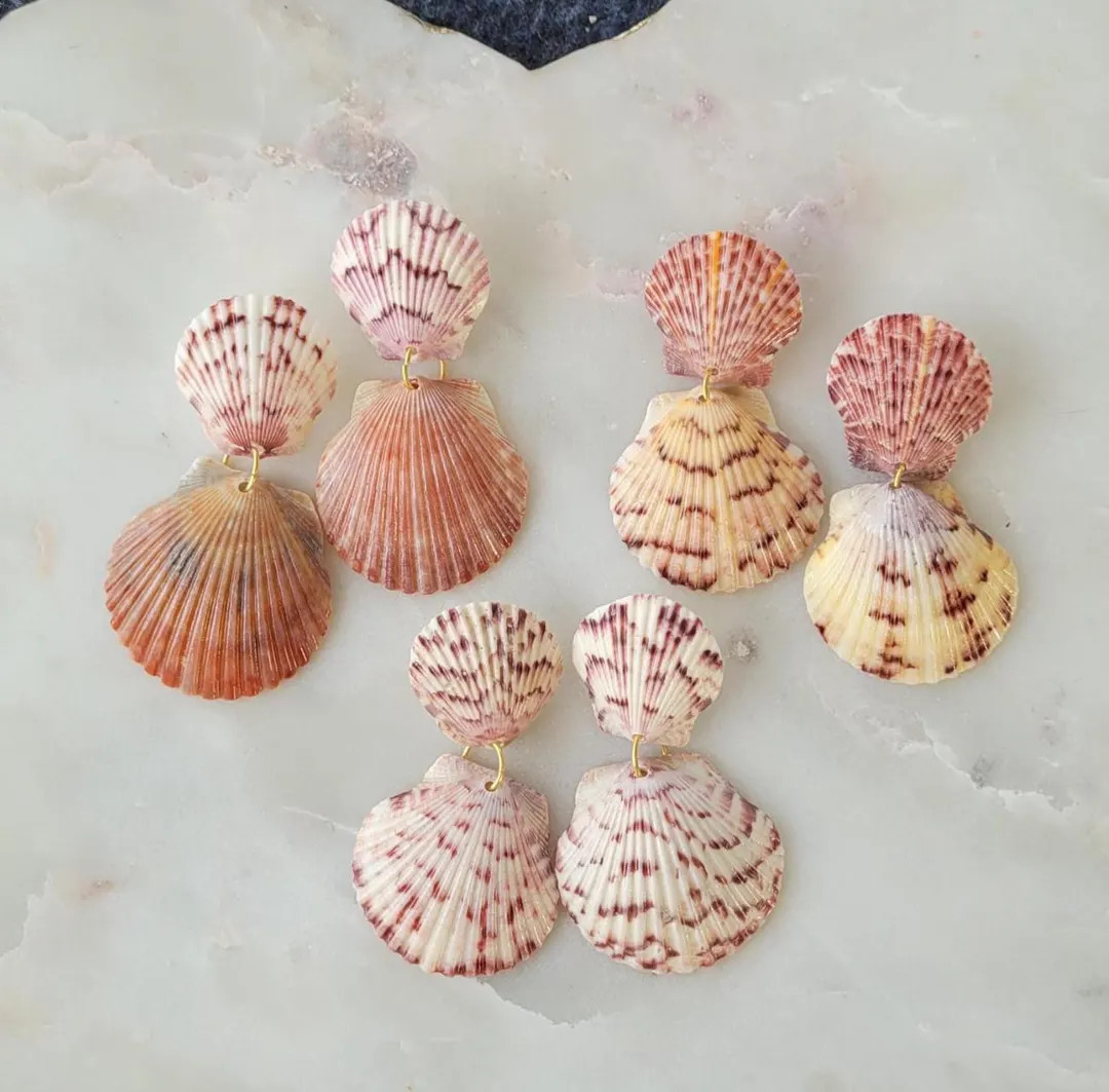 Real Natural Florida Seashell Scallop Shell Statement Fashion Beach Ocean Tropical Coastal Bohemi... | Etsy (Global)