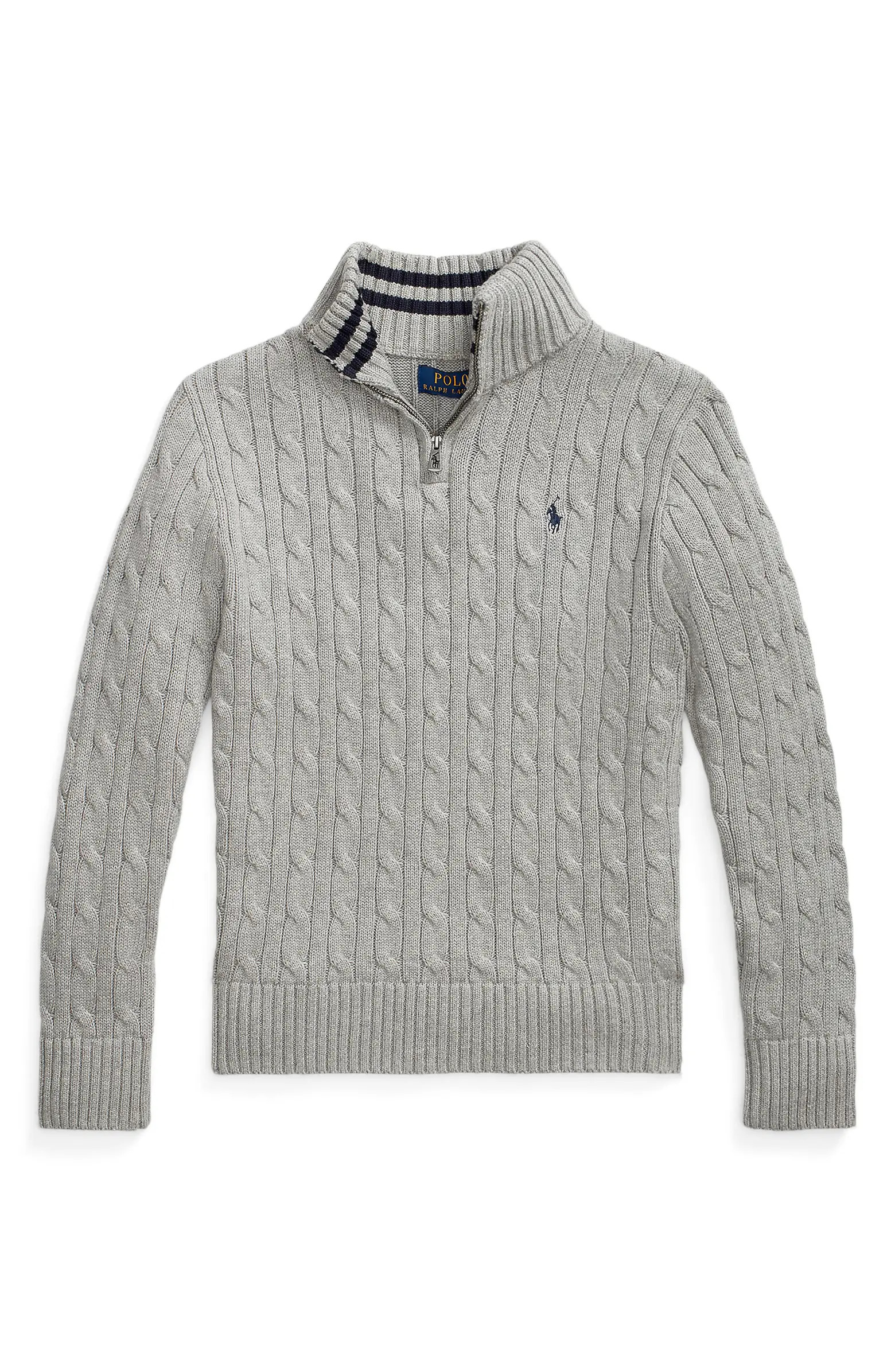 Kids' Cable Knit Cotton Quarter Zip Sweater | Nordstrom