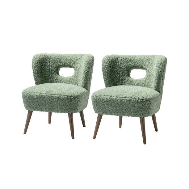 14 Karat Home Sherpa Wingback Chair Set of 2 with Open Back & Wooden Legs, Upholstered Lamb Armle... | Walmart (US)