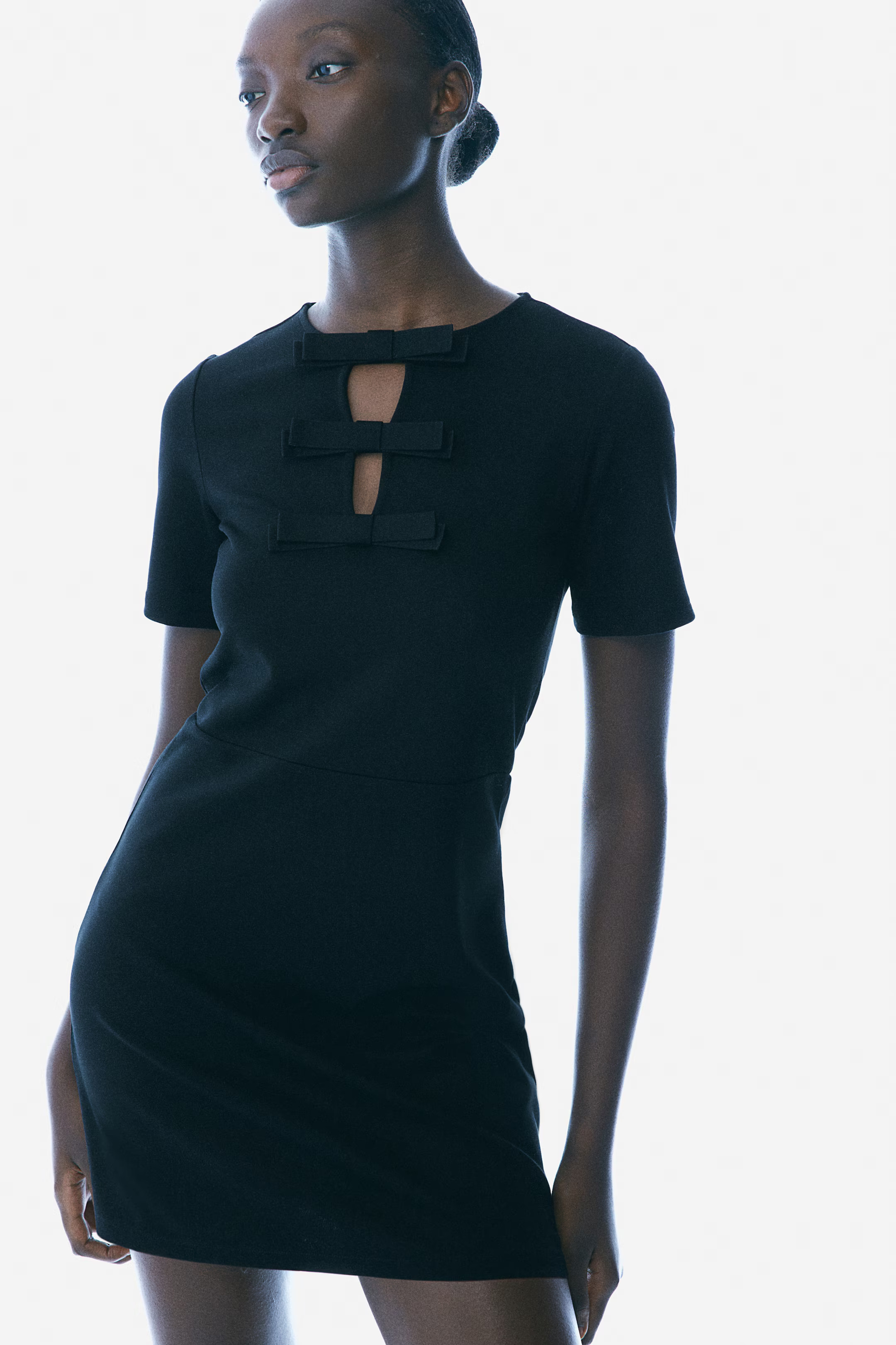 Bow-Detail Jersey Dress - Black - Ladies | H&M US | H&M (US + CA)