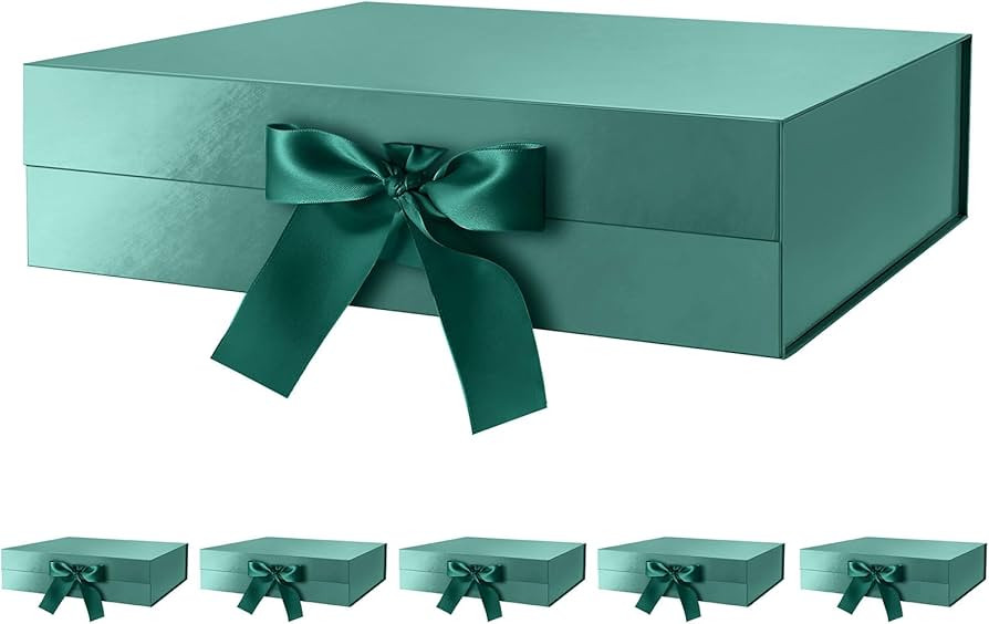 GREEN BEAN 6 Large Gift Boxes with Lids for Presents 13x9.7x3.4 Inches, Green Magnetic Gift Boxes... | Amazon (US)
