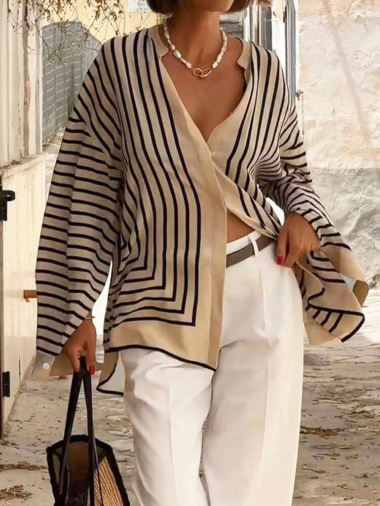 Women's Fashion Elegant Casual Loose Fit Striped Blouse | SHEIN