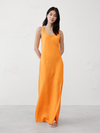 Silky Twill Slit Maxi Dress | Banana Republic Factory | Banana Republic Factory