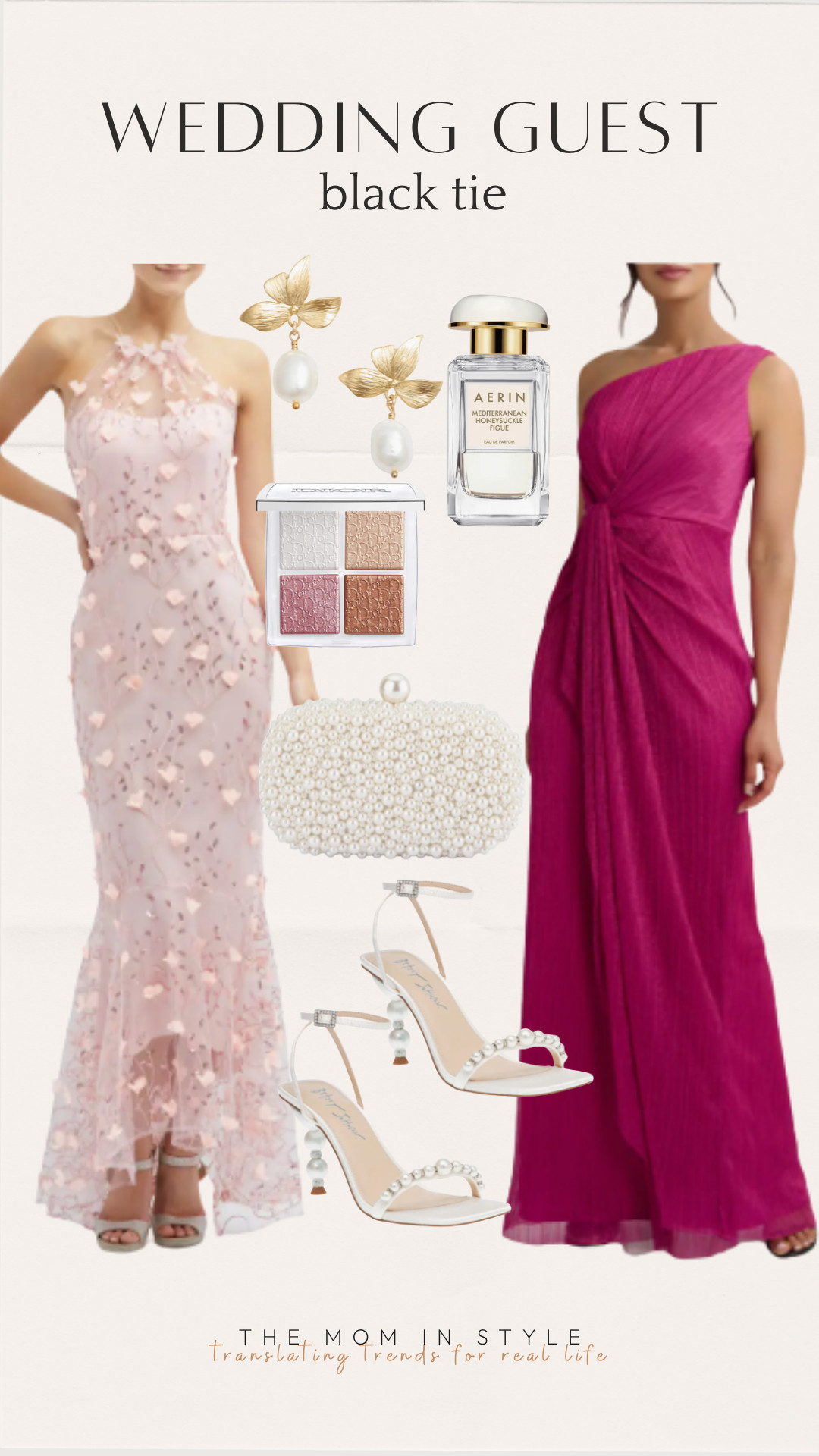 pink gown, fuchsia dress, pearl heels, wedding guest, floral dress, black tie, pearl clutch, gold earrings

#LTKWedding