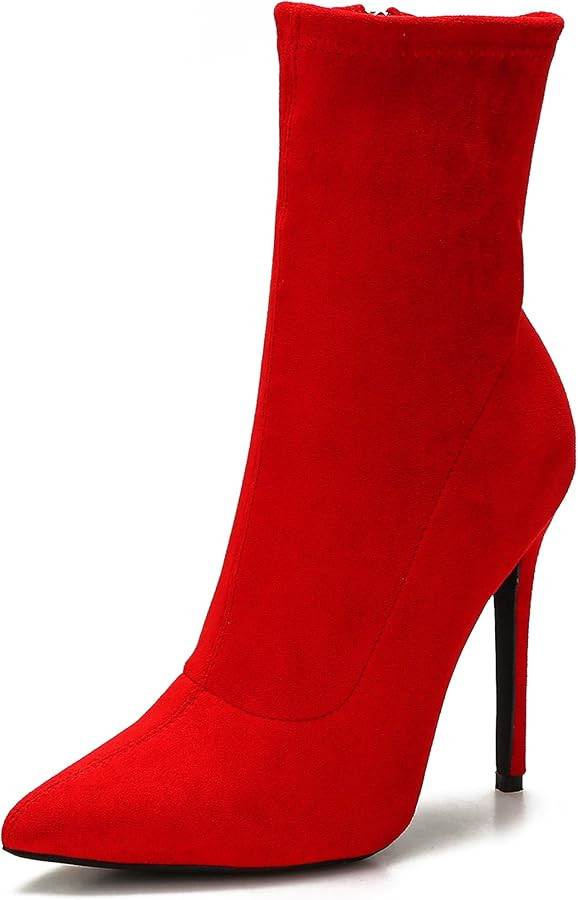 CAMSSOO Women's Ankle Boots Stiletto High Heels Boots Sexy Pointed Toe Side Zipper Sock Boots Com... | Amazon (US)