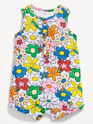 Unisex Printed Sleeveless Henley Romper for Baby | Old Navy (US)