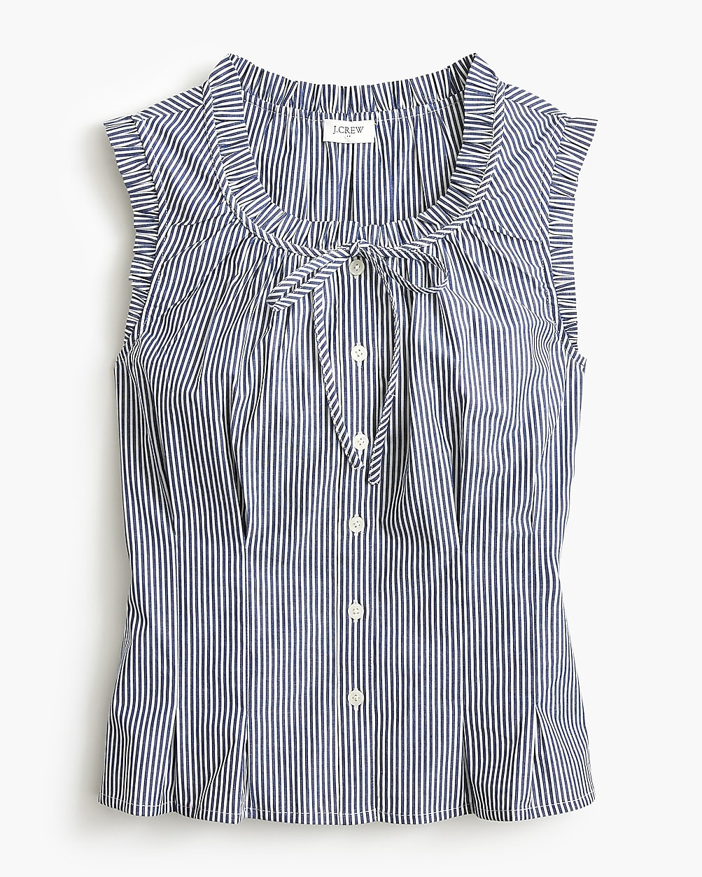 Striped ruffleneck tie-neck top | J.Crew Factory
