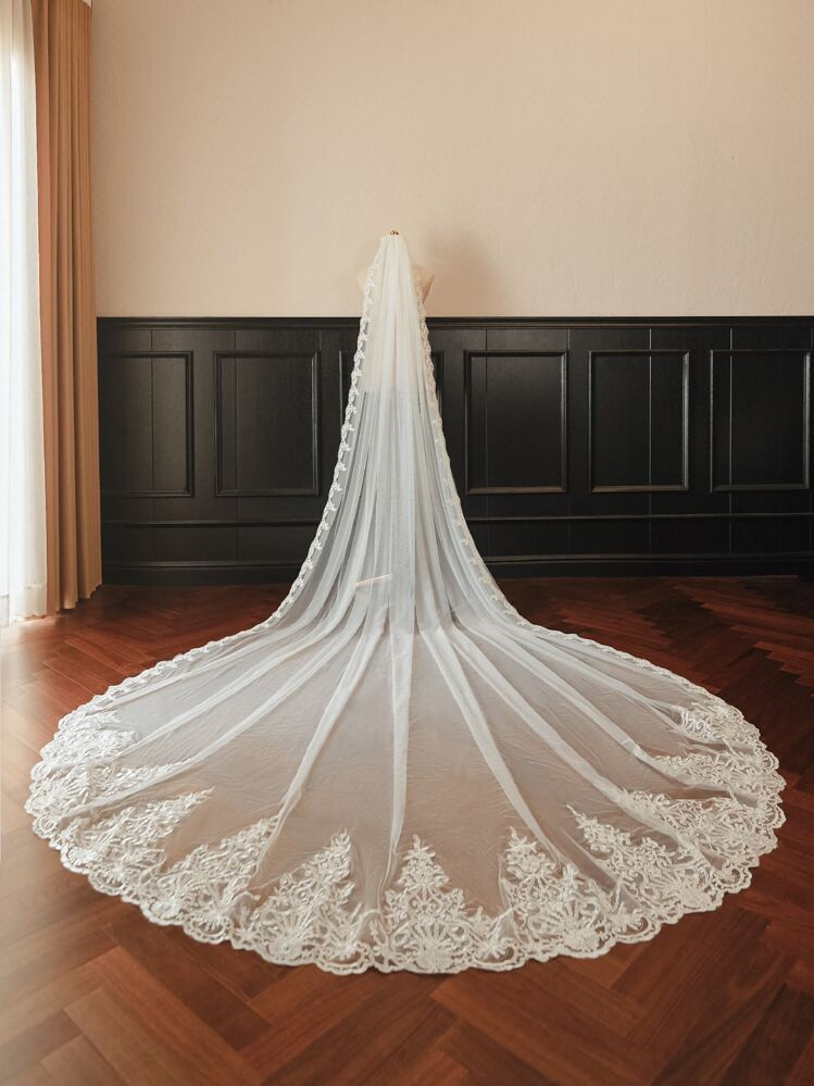 One Layer Ivory Long Lace Bridal Veils With Metal Comb Fall Clothes For Women | SHEIN
