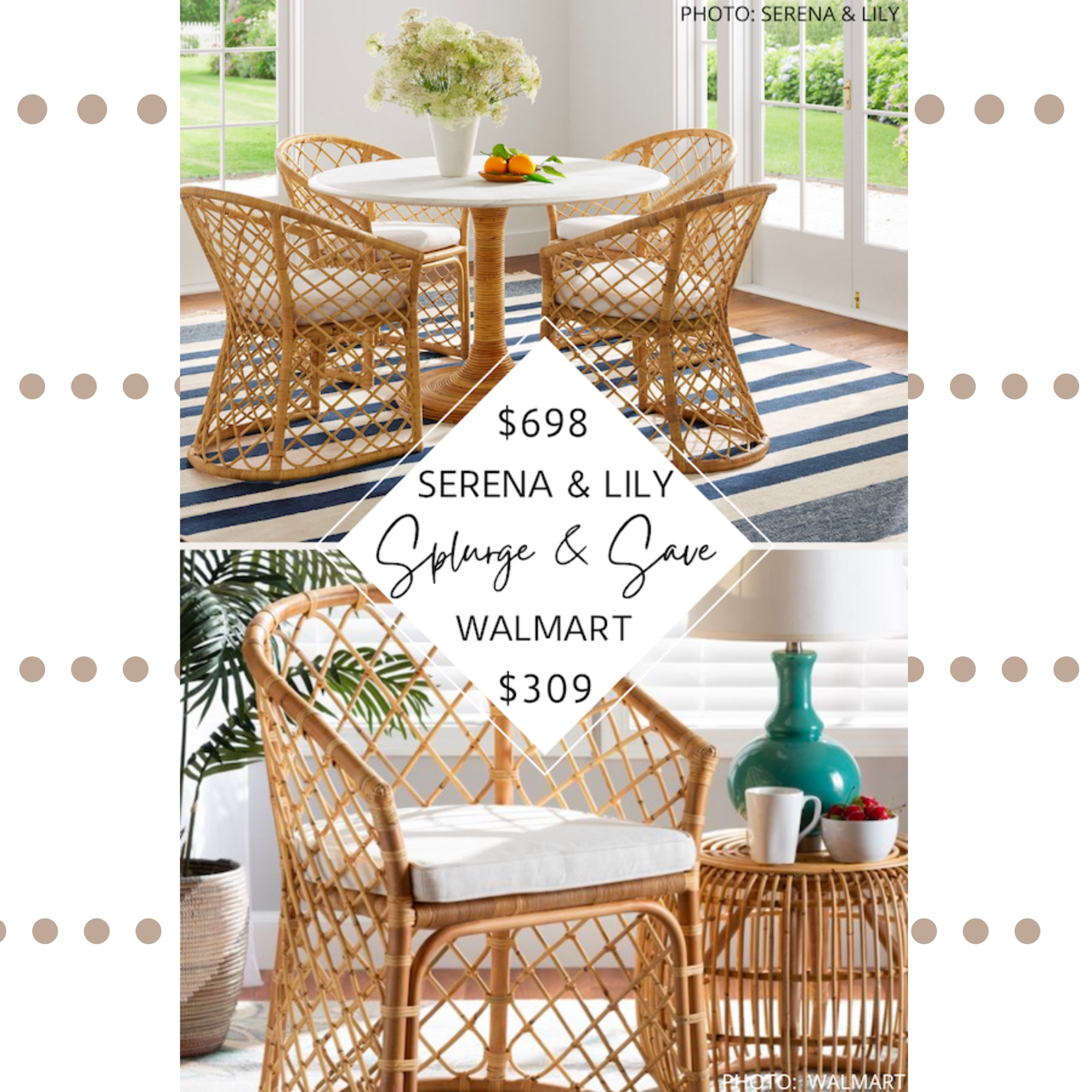 🚨Back in Stock🚨Serena and Lily’s Avalon Dining Chair is the quintessential coastal dining chair. It’s is made of hand-shaped, handwoven rattan, features an airy, elegant frame, and the cushion can be customized with 12 different fabric options. 

Walmart’s Baxton Studio Orchard Modern Bohemian Rattan Dining Chair is made of natural rattan, comes fully assembled, has a white fabric seat, and features a modern coastal style. 

Thanks for finding it with me. 

#serenaandlily #diningchairs #diningroom #kitchenchairs #kitcheninspo #walmartfinds #coastal #walmarthome #walmart #lookforless #dupes #copycat #lookalike #homedecor #furniture #decor #designonadime #coastalhome #serenaandlilydupe. Serena and Lily Avalon dining chair dupe. Serena and Lily dupes. Serena and Lily looks for less. Kitchen dining chairs. Dining room chairs. Coastal dining chairs. Coastal furniture. Design on a budget. Wayfair dupes. Avalon dining chair. Kitchen nook. Dining room

#LTKFind #LTKhome #LTKsalealert