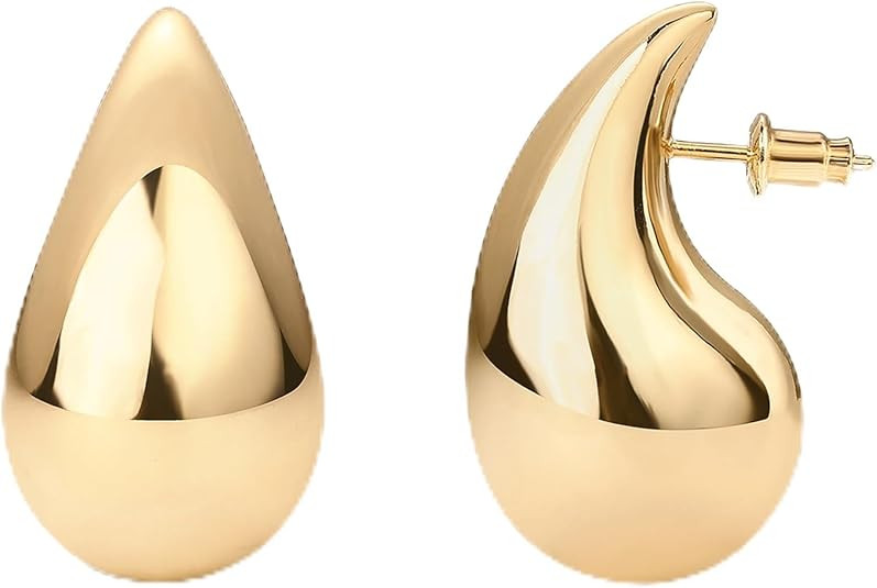 PAVOI 14K Gold Plated 925 Sterling Silver Post Teardrop Chunky Hoop Earrings - Lightweight Drop E... | Amazon (US)