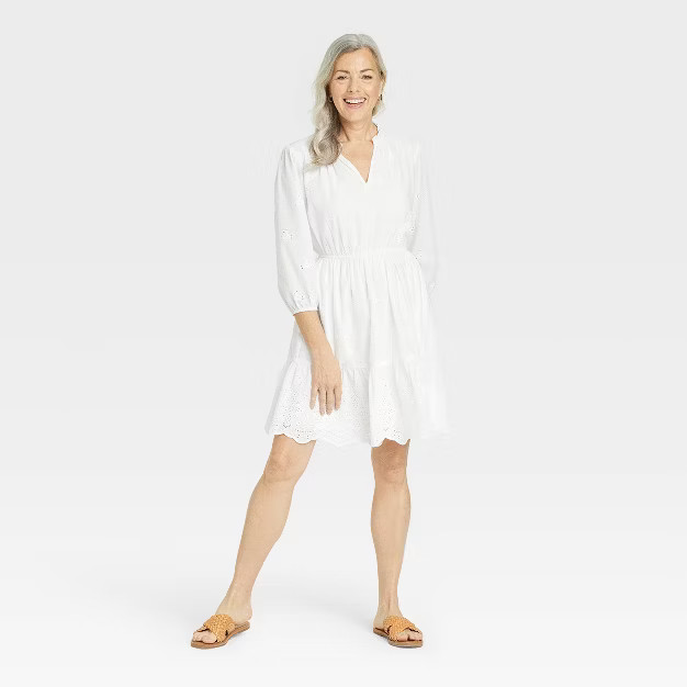 Women's Bishop 3/4 Sleeve Eyelet A-Line Dress - Knox Rose™ | Target