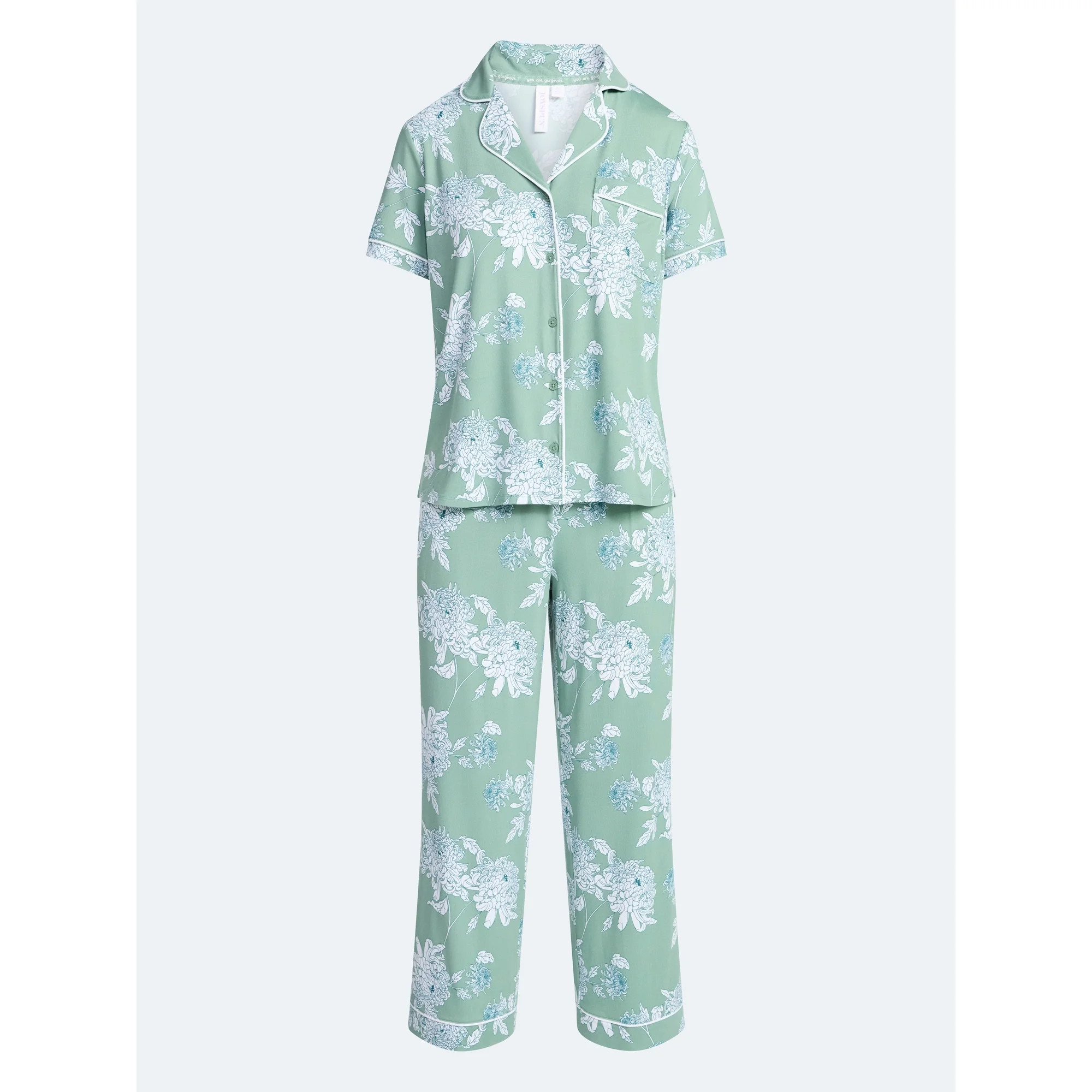 Joyspun Women's Dreamy Soft Collection Notch Collar Top and Capri Pants Pajama Set, 2-Piece, Size... | Walmart (US)