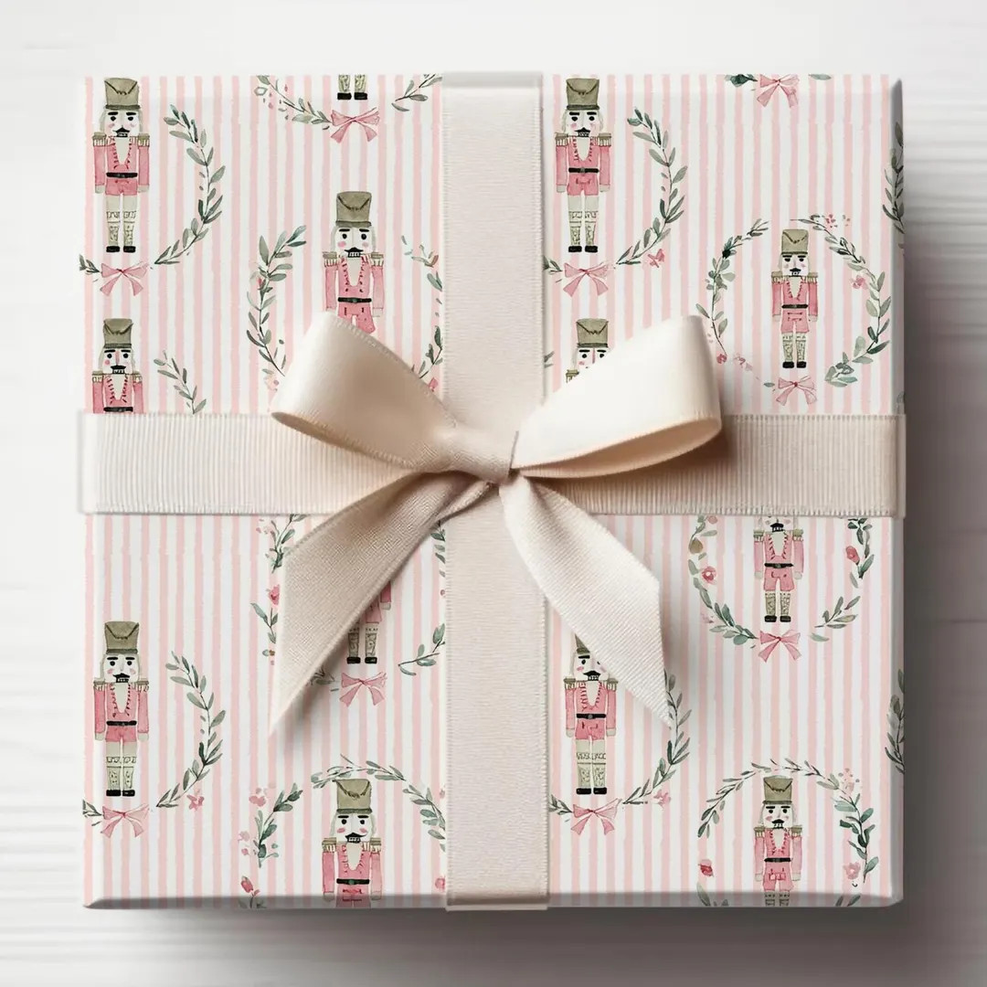 Pink Nutcracker Christmas Wrapping Paper, Classic Childrens Christmas Gift Wrap, Classic Holiday ... | Etsy (US)