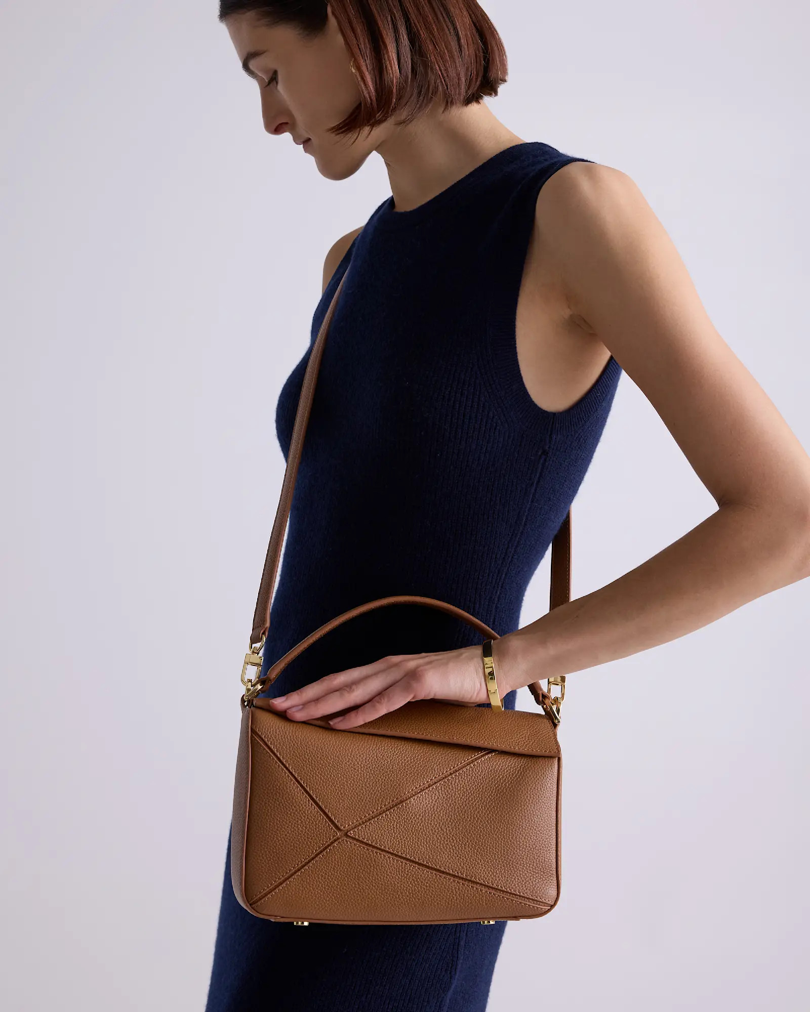 Italian Leather Patchwork Crossbody in Cognac | Quince