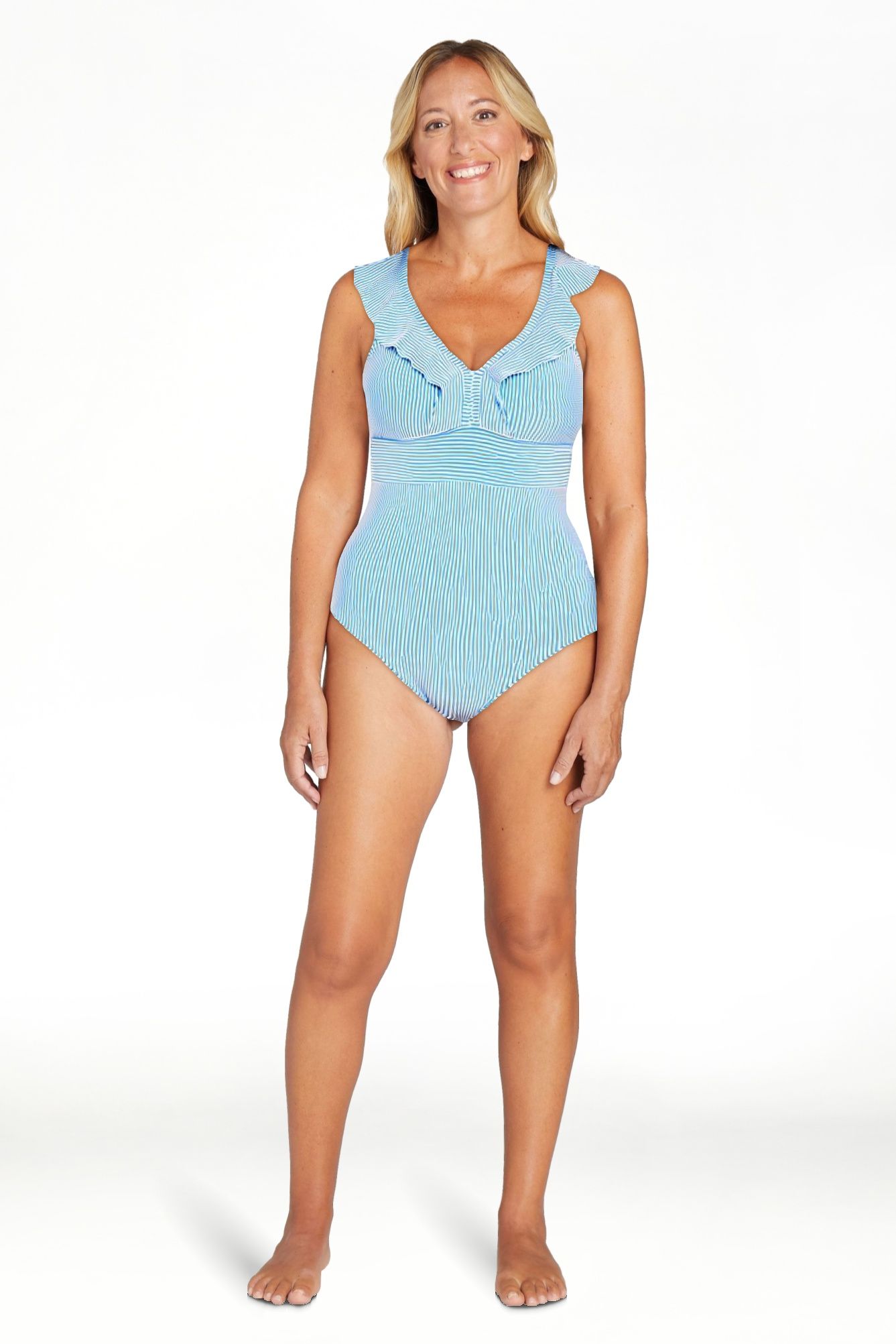 Time and Tru Women’s Ruffle Seersucker One Piece Swimsuit, Sizes XS-3X | Walmart (US)