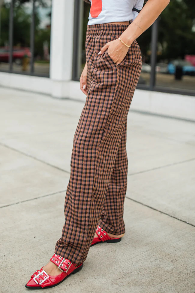 Daydreamer Brown and Black Plaid Boxer Pants | Pink Lily
