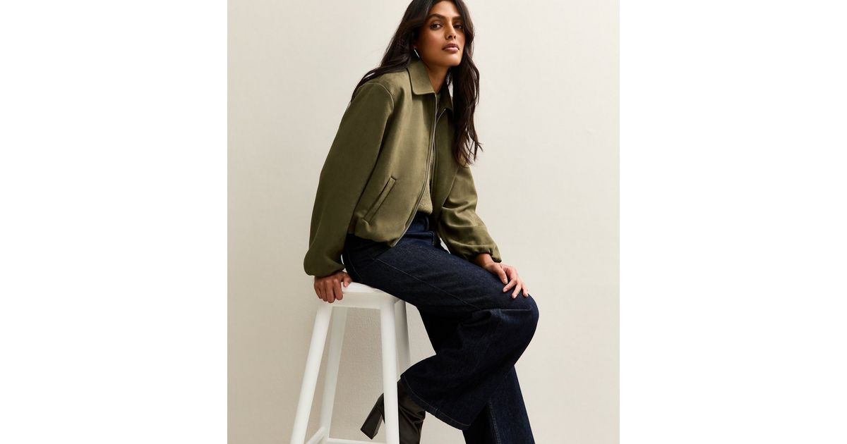 Light Khaki Faux Suede Bubblehem Bomber Jacket | New Look | New Look (UK)