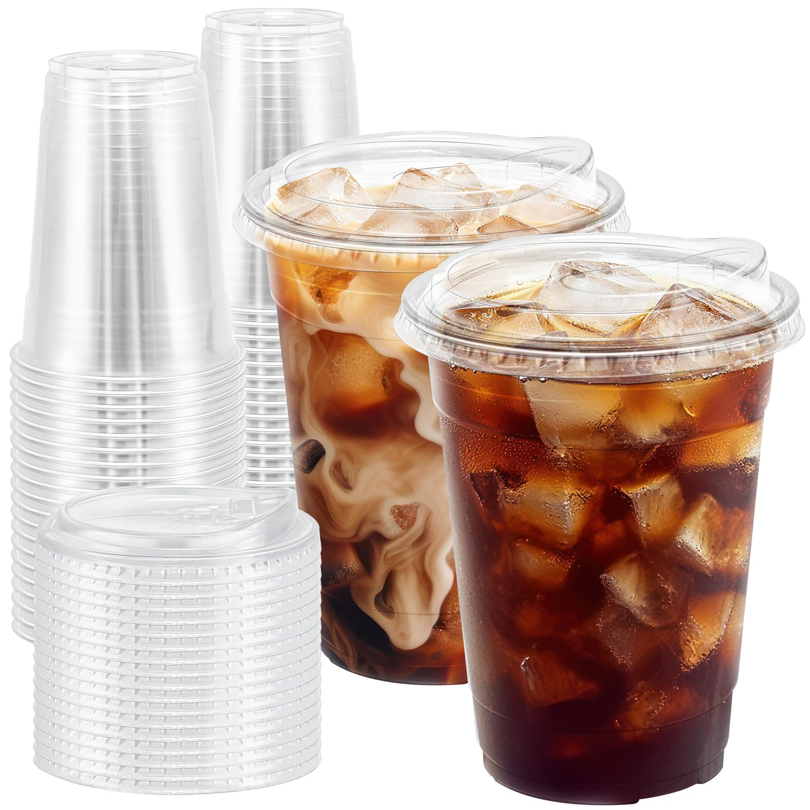 100 Pack 16 oz Clear Plastic Cups with Lids, Disposable Iced Coffee Cups with Sip Lids, Sturdy Pl... | Amazon (US)