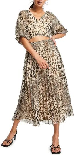 Leopard Print Puff Sleeve Faux Wrap Midi Dress | Nordstrom